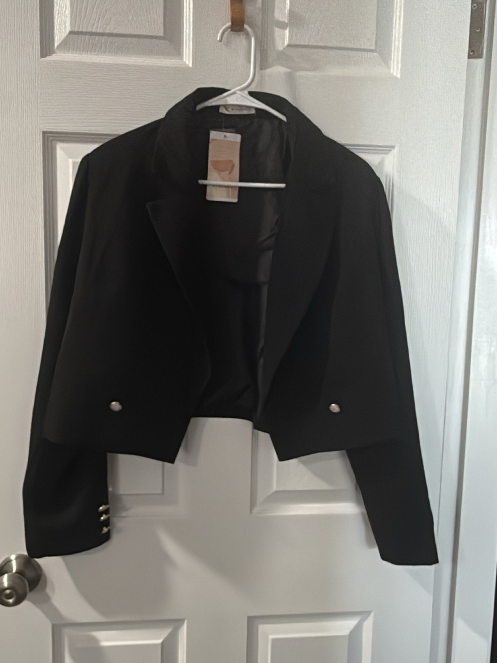 Cropped Black Women's Blazer with Silver-Tone Button Accents
